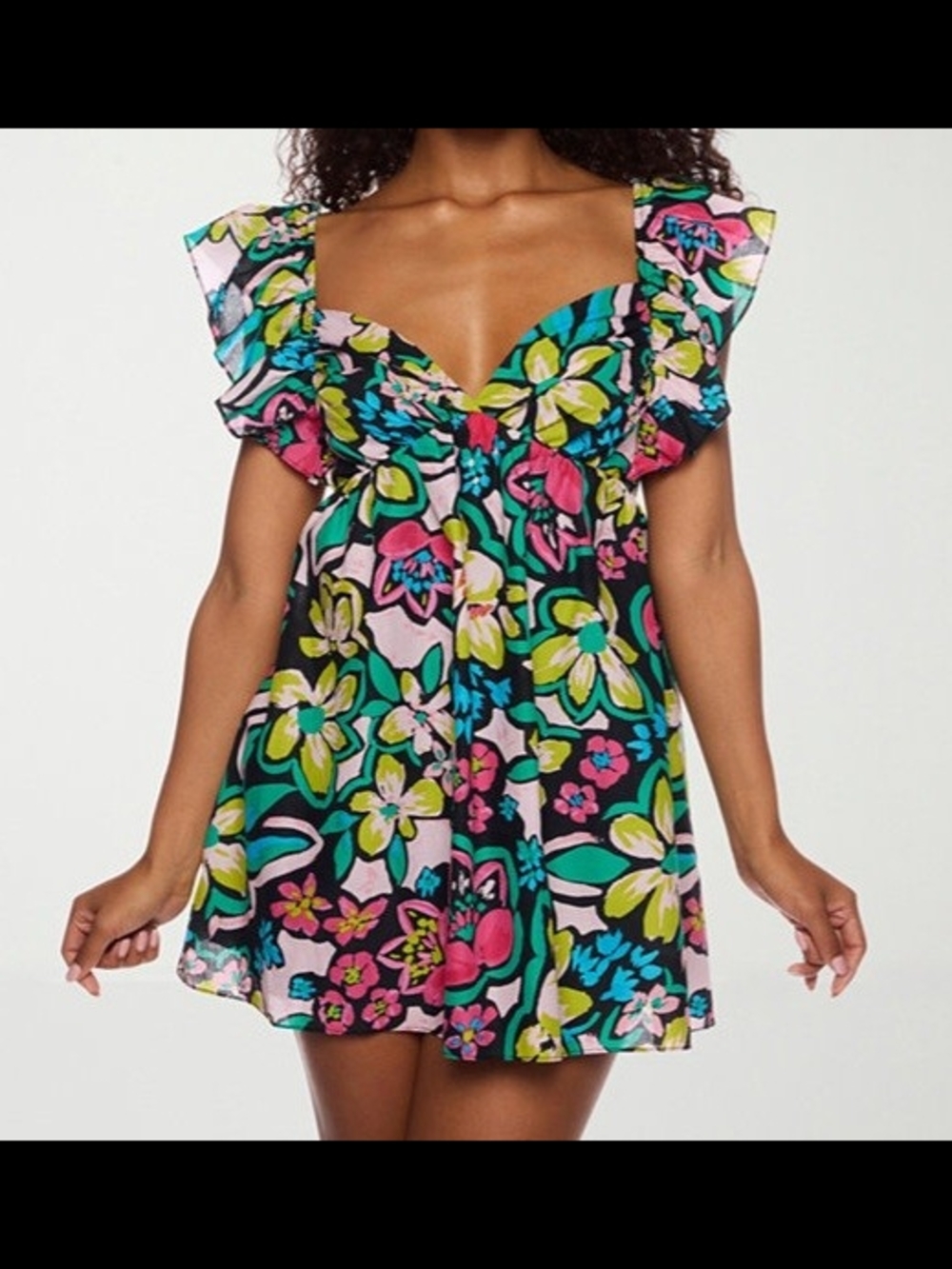 Babydoll Mini Dress B. Smart Black Multi Floral Ruffle Juniors 13